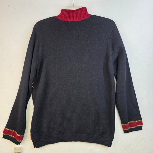 80s Holiday Argyle Christmas Poinsettia Sweater Medium Koret Holiday Festive - Picture 4 of 6